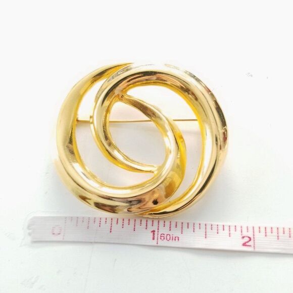 Vintage Gold Tone Interlocking Circle Large Costume Brooch - Picture 4 of 5